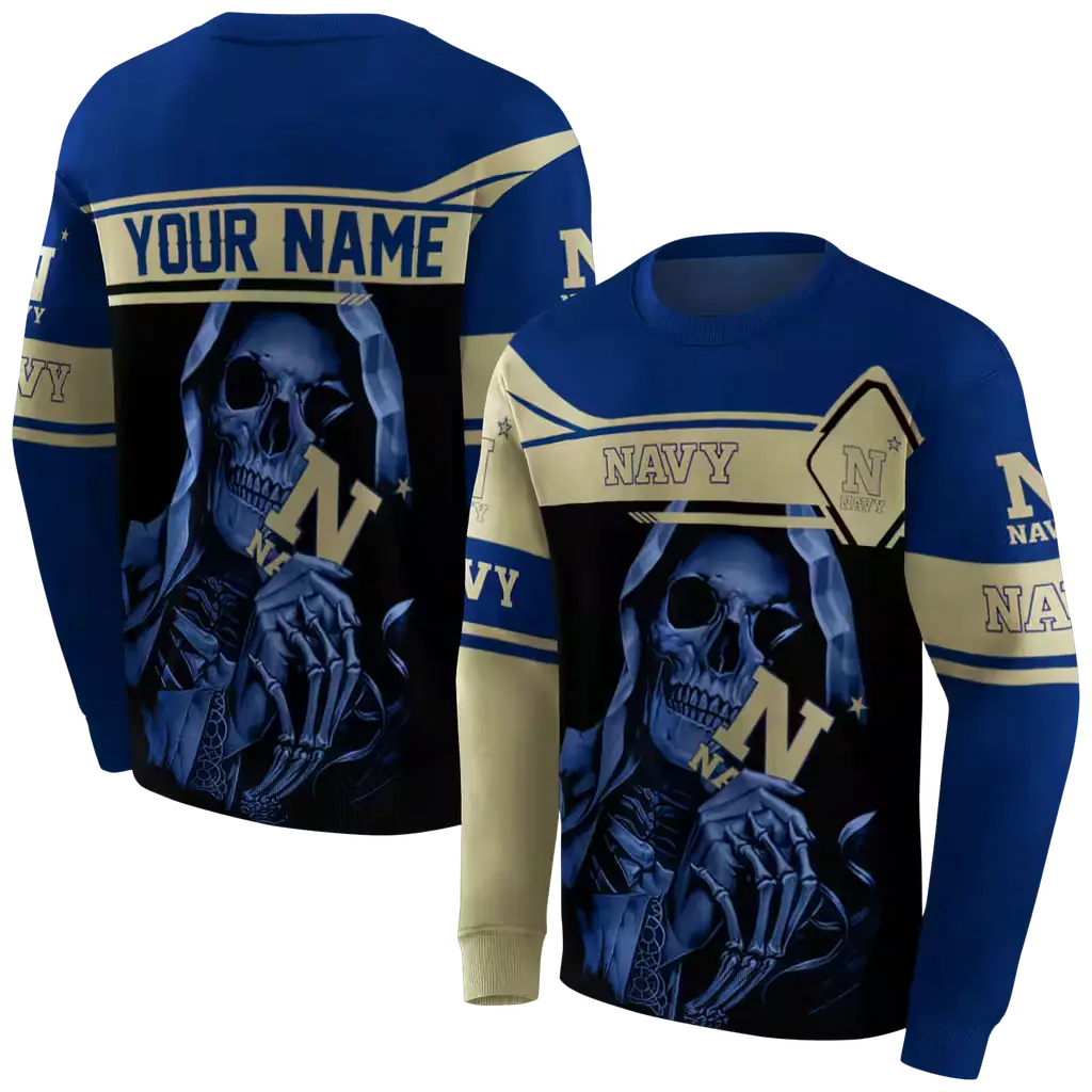 customized navy midshipmen grim reaper blue black hoodie premium grade customized navy midshipmen grim reaper blue black hoodie premium grade