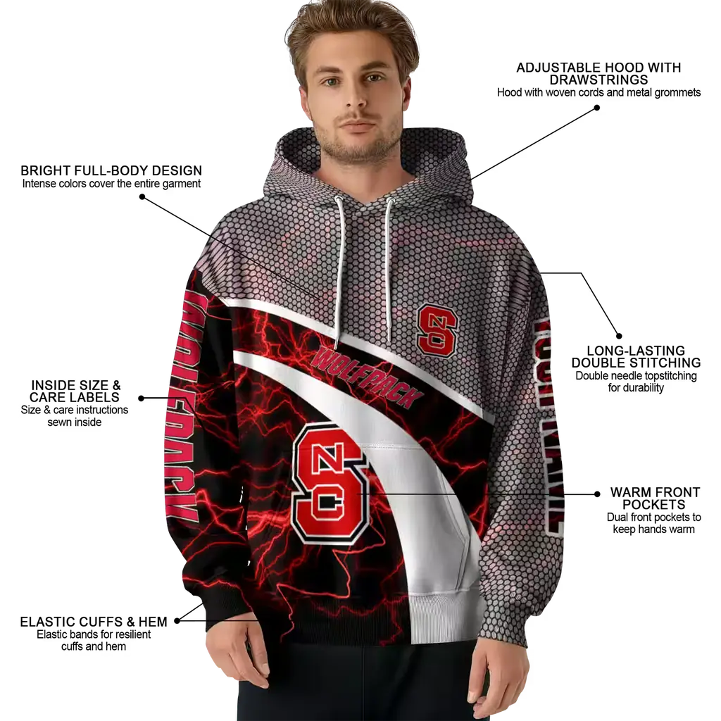 customized nc state wolfpack hexagonal mesh red black gray hoodie latest model customized nc state wolfpack hexagonal mesh red black gray hoodie latest model