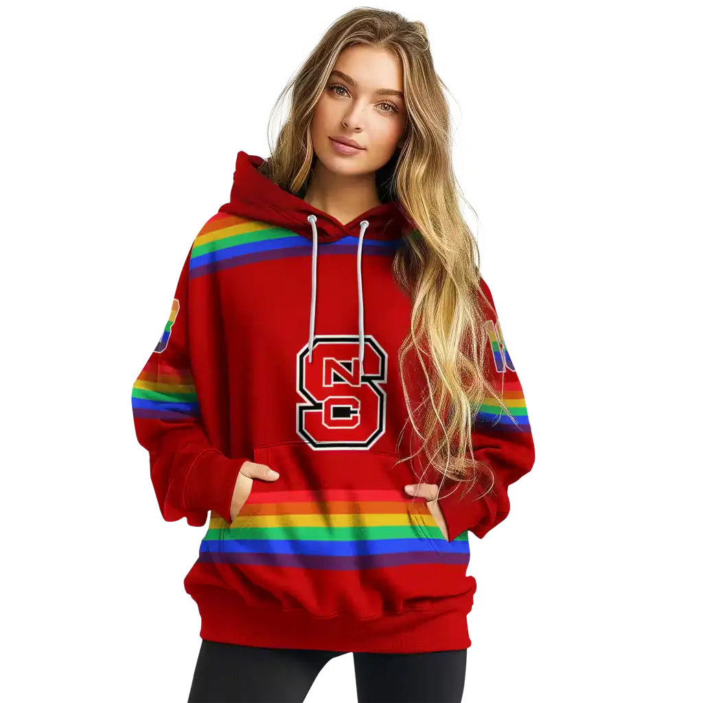 customized nc state wolfpack rainbow stripes red hoodie high quality customized nc state wolfpack rainbow stripes red hoodie high quality