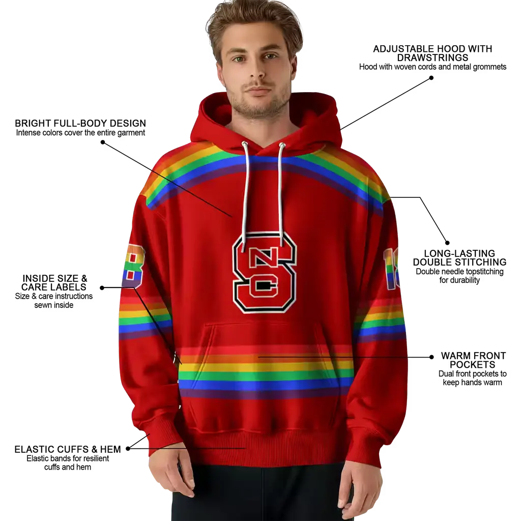 customized nc state wolfpack rainbow stripes red hoodie latest model customized nc state wolfpack rainbow stripes red hoodie latest model