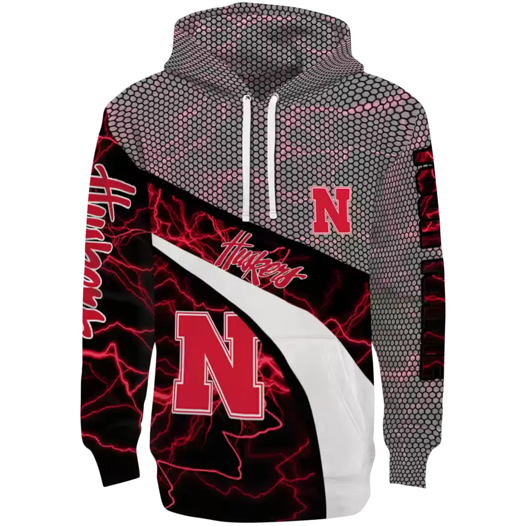customized nebraska cornhuskers hexagonal mesh red black gray hoodie best selling customized nebraska cornhuskers hexagonal mesh red black gray hoodie best selling