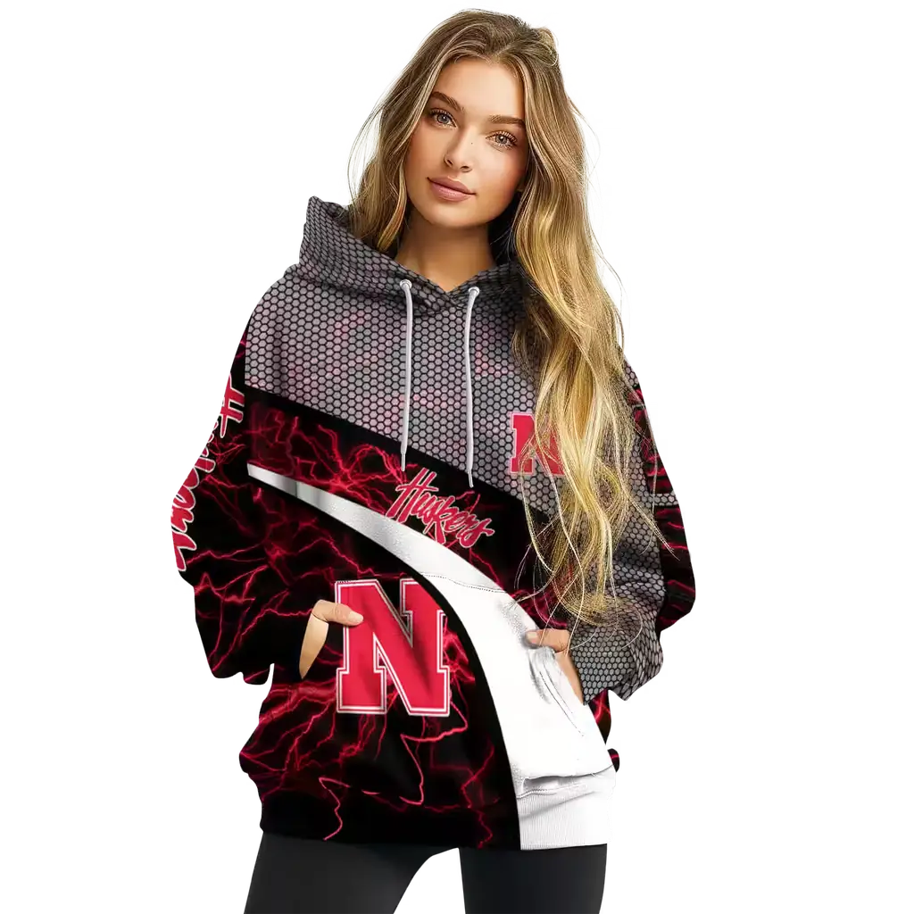 customized nebraska cornhuskers hexagonal mesh red black gray hoodie high quality customized nebraska cornhuskers hexagonal mesh red black gray hoodie high quality