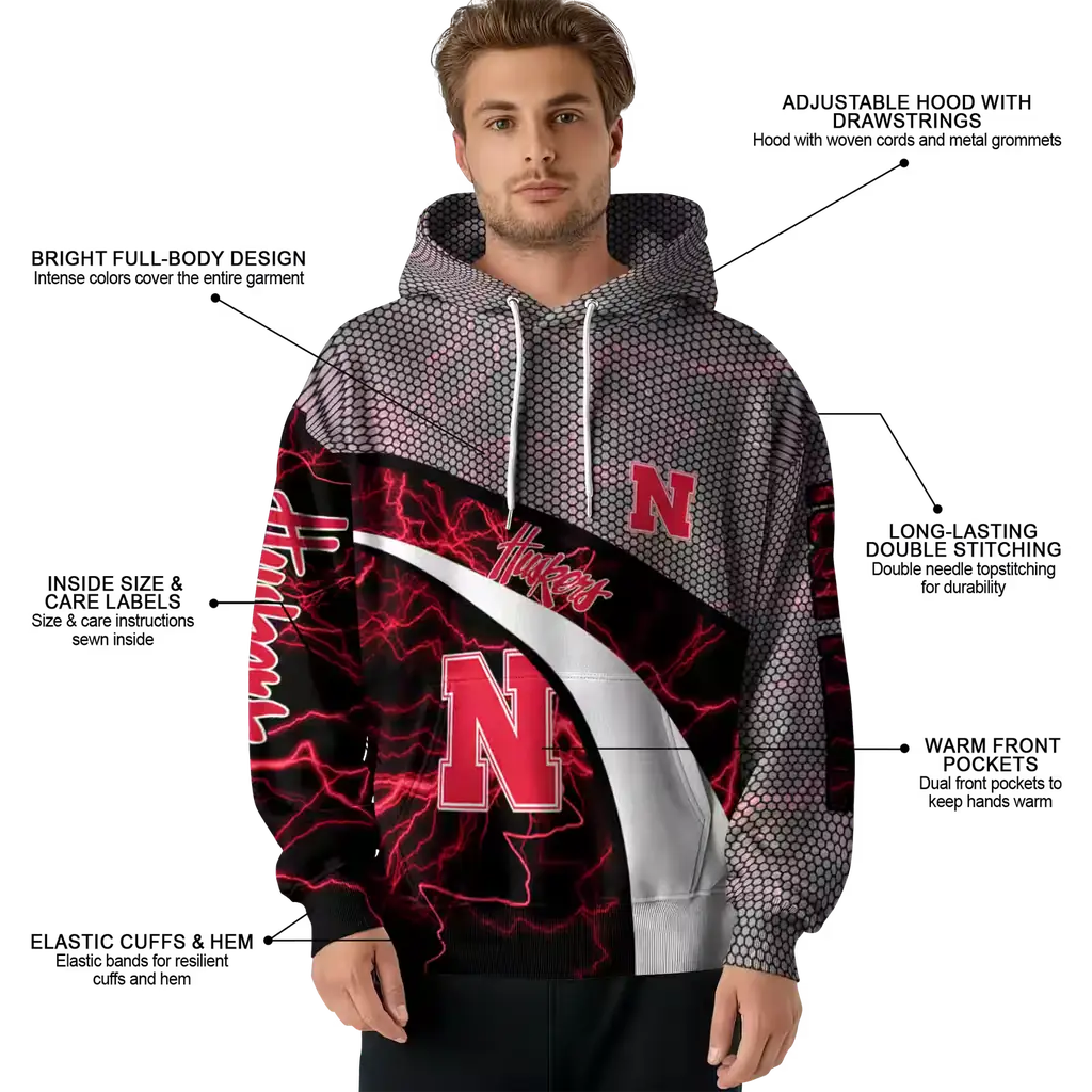 customized nebraska cornhuskers hexagonal mesh red black gray hoodie latest model customized nebraska cornhuskers hexagonal mesh red black gray hoodie latest model
