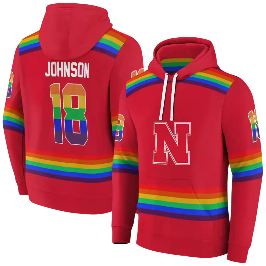 customized nebraska cornhuskers rainbow stripes red hoodie fashion forward customized nebraska cornhuskers rainbow stripes red hoodie fashion forward