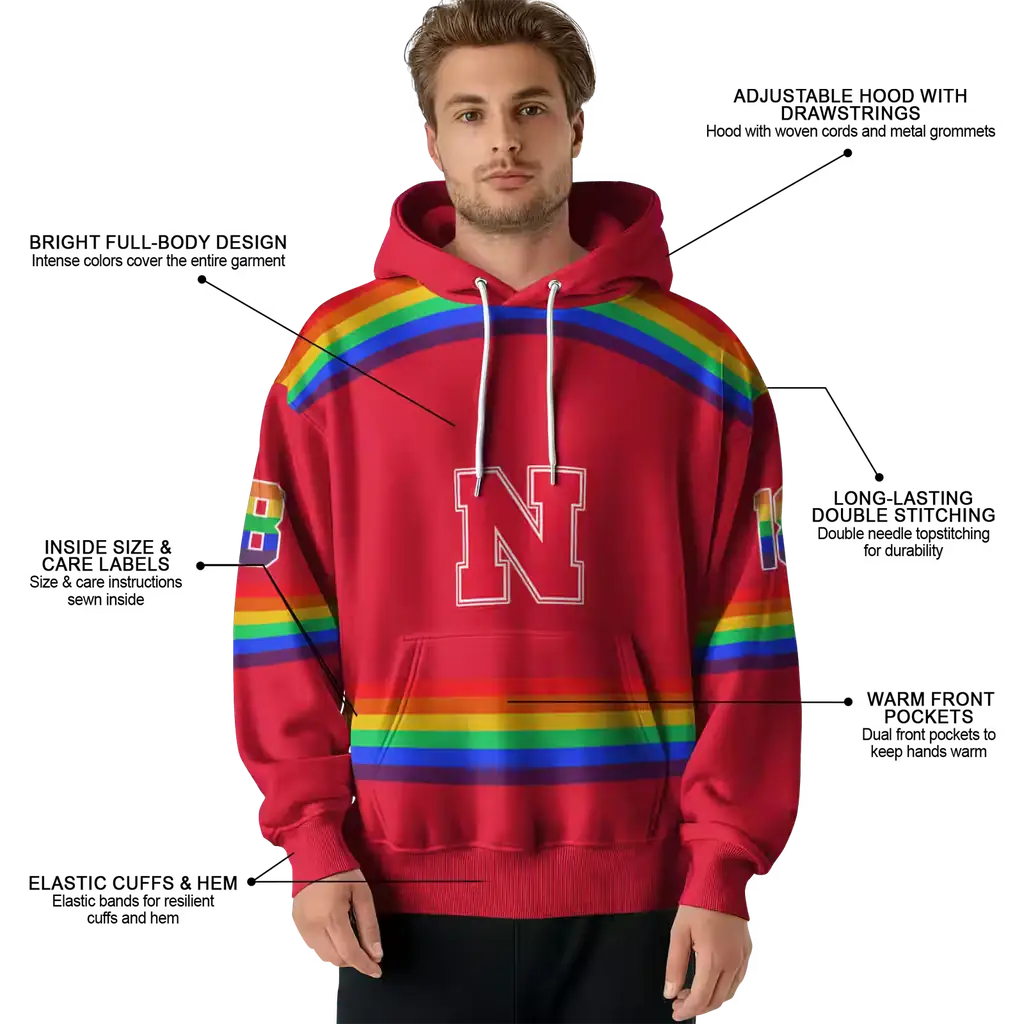 customized nebraska cornhuskers rainbow stripes red hoodie latest model customized nebraska cornhuskers rainbow stripes red hoodie latest model