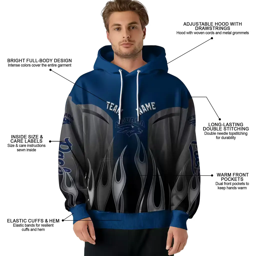 customized nevada wolf pack flame design blue hoodie latest model customized nevada wolf pack flame design blue hoodie latest model