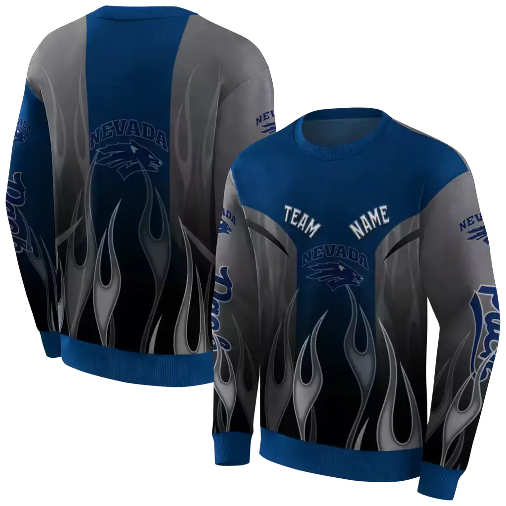 customized nevada wolf pack flame design blue hoodie premium grade customized nevada wolf pack flame design blue hoodie premium grade