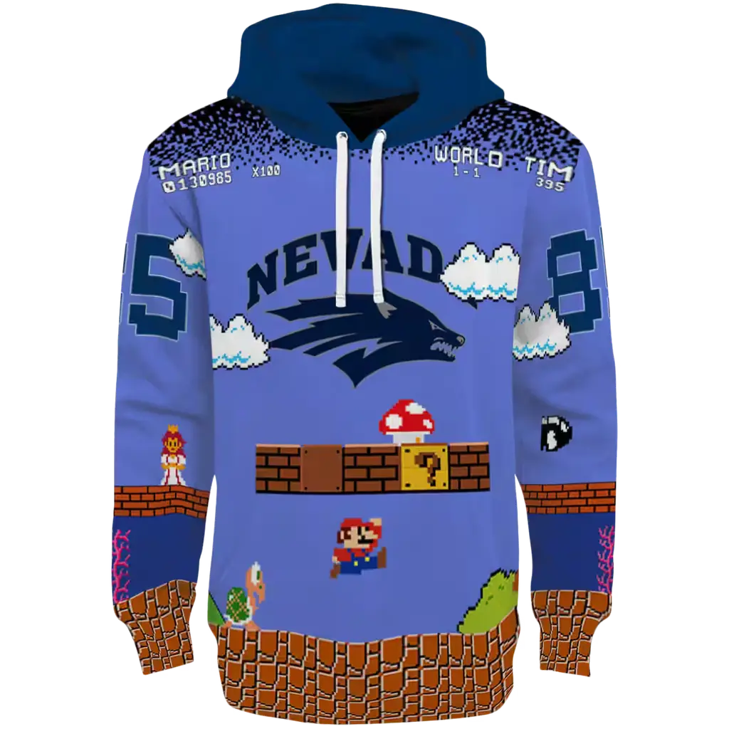 customized nevada wolf pack mario blue black hoodie best selling customized nevada wolf pack mario blue black hoodie best selling