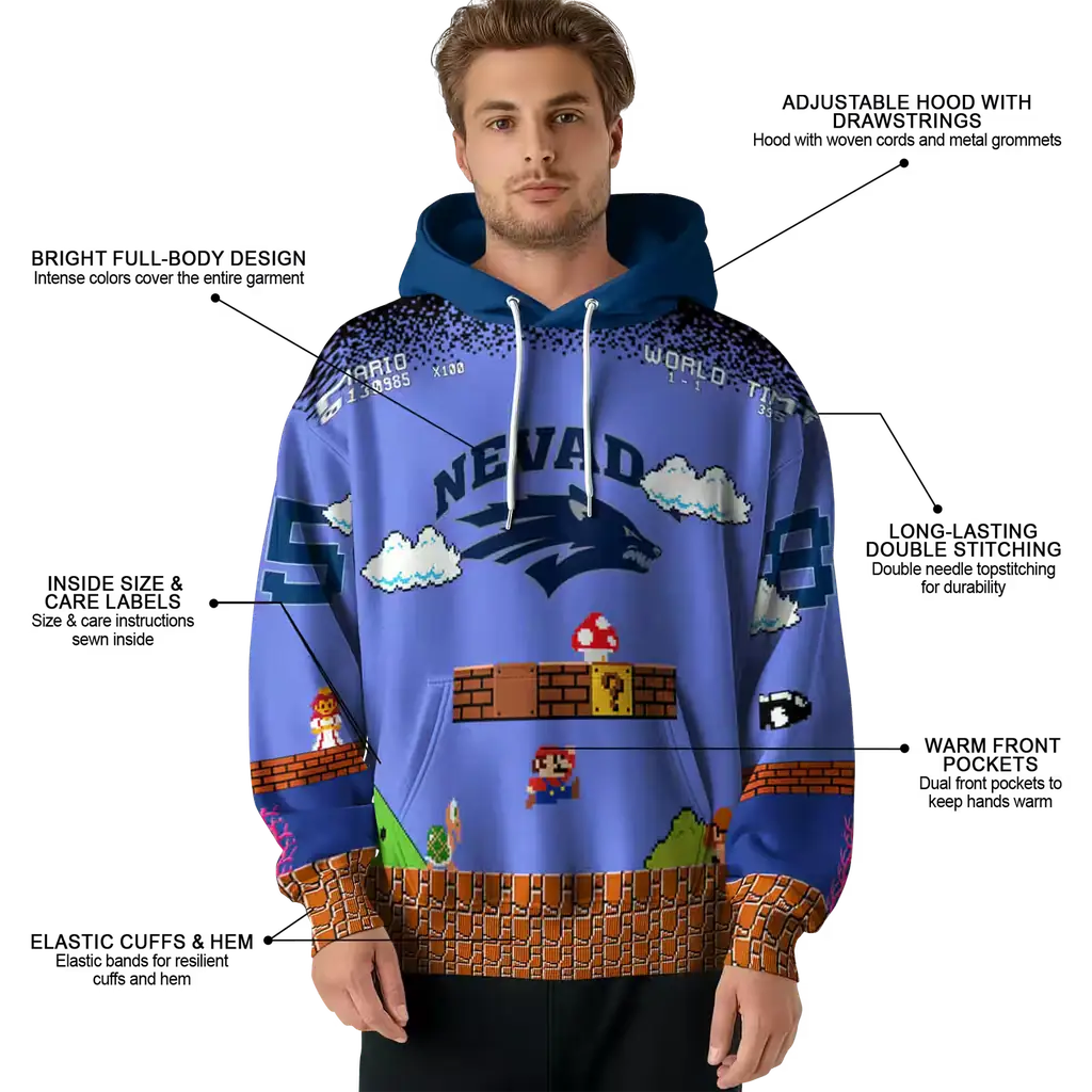 customized nevada wolf pack mario blue black hoodie latest model customized nevada wolf pack mario blue black hoodie latest model