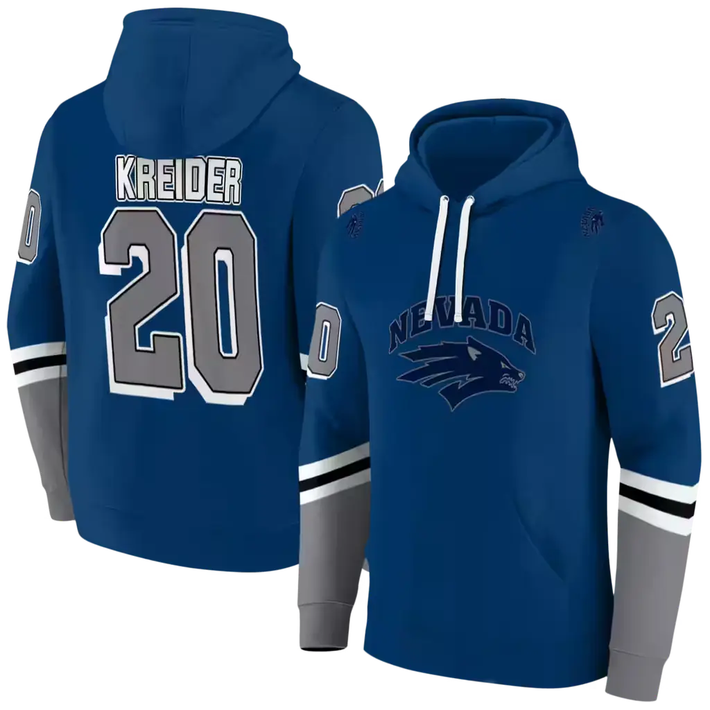 customized nevada wolf pack striped sleeves blue hoodie fashion forward customized nevada wolf pack striped sleeves blue hoodie fashion forward