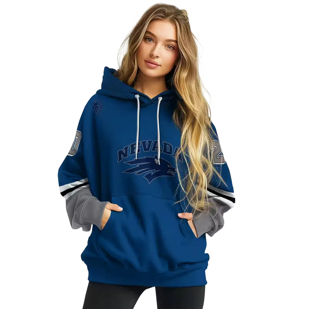 customized nevada wolf pack striped sleeves blue hoodie high quality customized nevada wolf pack striped sleeves blue hoodie high quality
