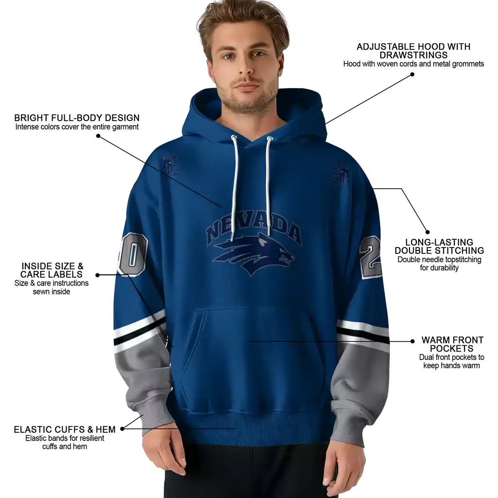 customized nevada wolf pack striped sleeves blue hoodie latest model customized nevada wolf pack striped sleeves blue hoodie latest model