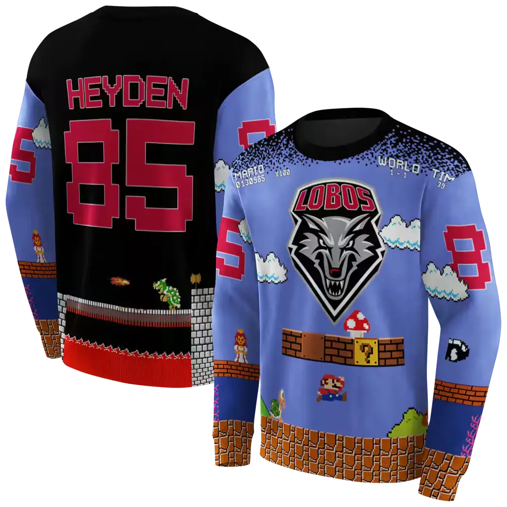 customized new mexico lobos mario blue black hoodie premium grade customized new mexico lobos mario blue black hoodie premium grade