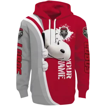 customized new mexico lobos peeking snoopy red hoodie best selling