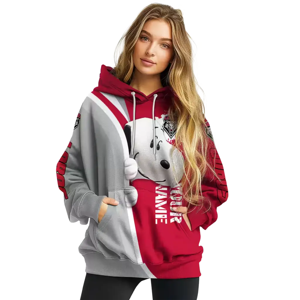 customized new mexico lobos peeking snoopy red hoodie high quality customized new mexico lobos peeking snoopy red hoodie high quality