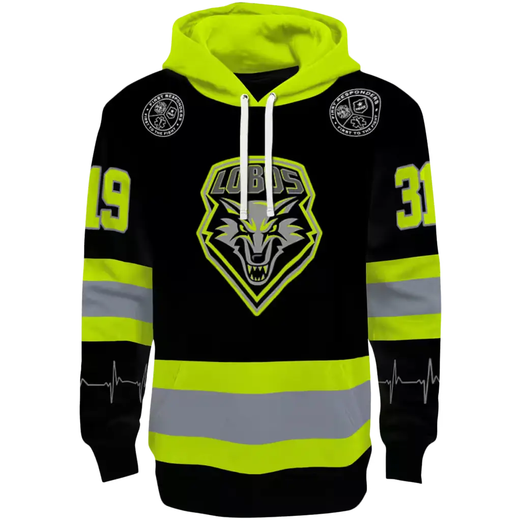 customized new mexico lobos safety motif black neon green hoodie best selling customized new mexico lobos safety motif black neon green hoodie best selling