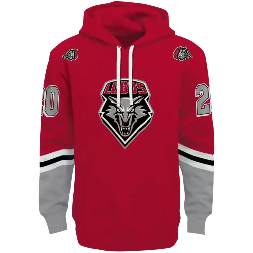 customized new mexico lobos striped sleeves red hoodie best selling customized new mexico lobos striped sleeves red hoodie best selling