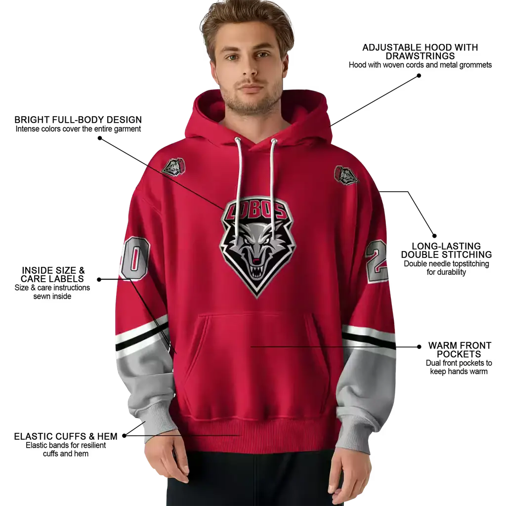 customized new mexico lobos striped sleeves red hoodie latest model customized new mexico lobos striped sleeves red hoodie latest model