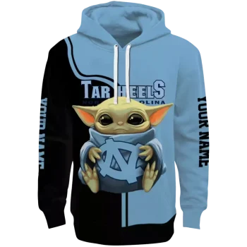 customized north carolina tar heels baby yoda light blue black hoodie best selling