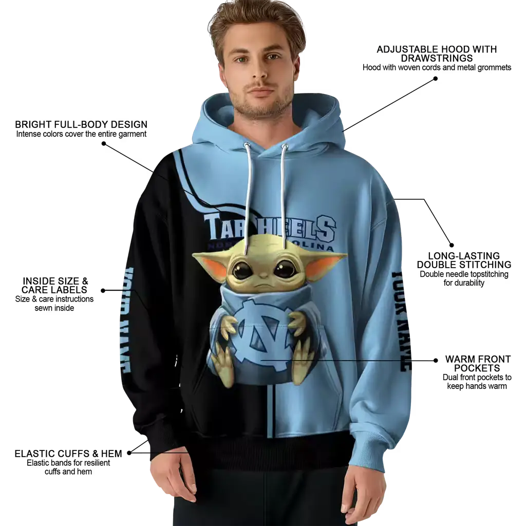 customized north carolina tar heels baby yoda light blue black hoodie latest model customized north carolina tar heels baby yoda light blue black hoodie latest model