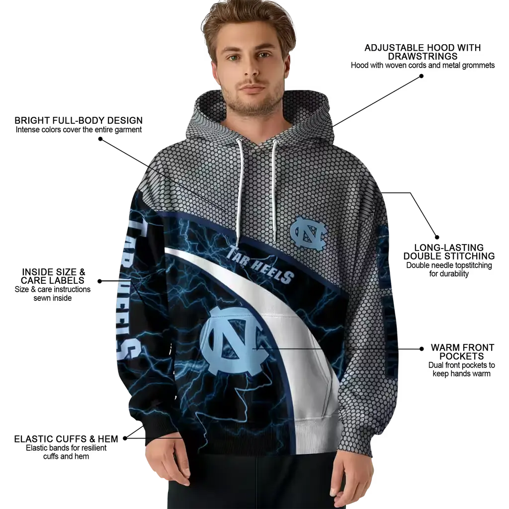 customized north carolina tar heels hexagonal mesh light blue black gray hoodie latest model customized north carolina tar heels hexagonal mesh light blue black gray hoodie latest model