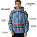customized north carolina tar heels rainbow stripes light blue hoodie best selling