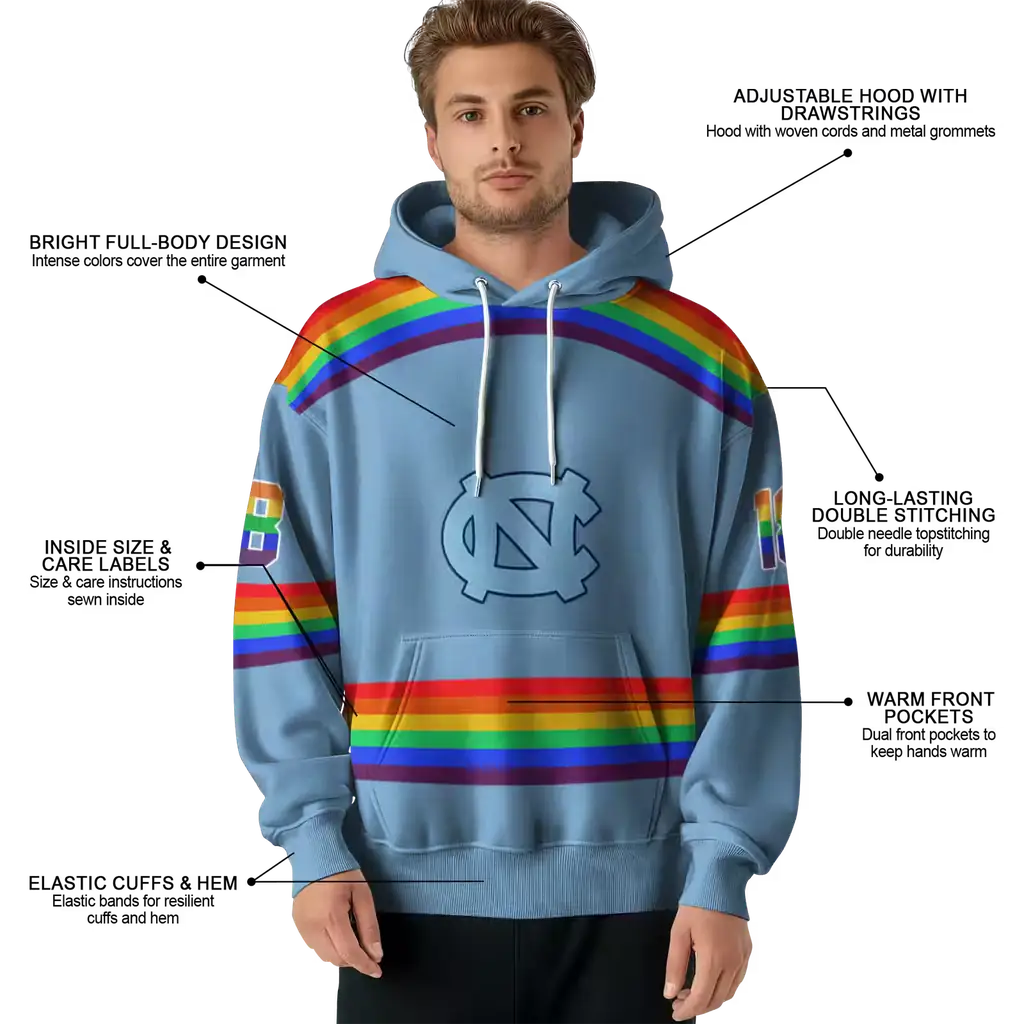 customized north carolina tar heels rainbow stripes light blue hoodie latest model customized north carolina tar heels rainbow stripes light blue hoodie latest model