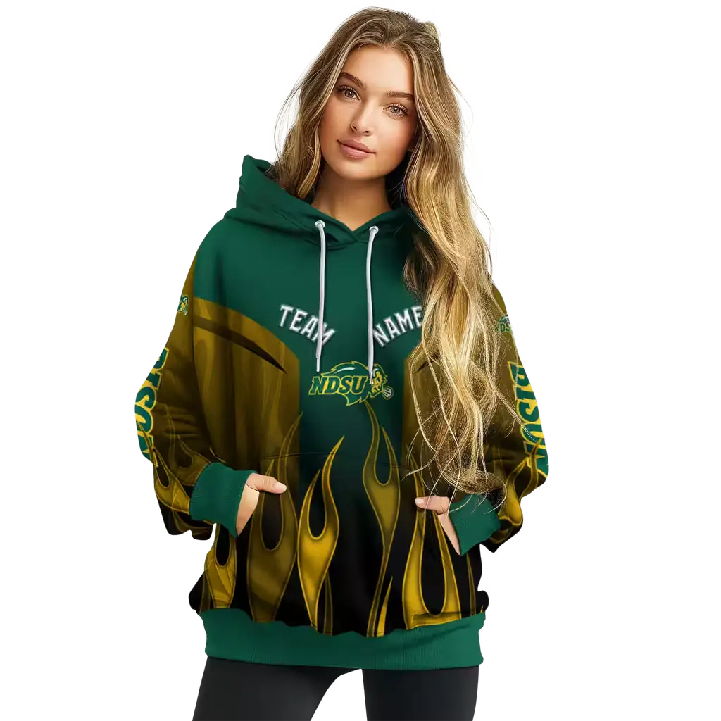 customized north dakota state bison flame design green hoodie high quality customized north dakota state bison flame design green hoodie high quality