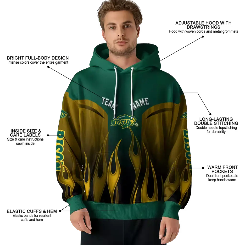 customized north dakota state bison flame design green hoodie latest model customized north dakota state bison flame design green hoodie latest model