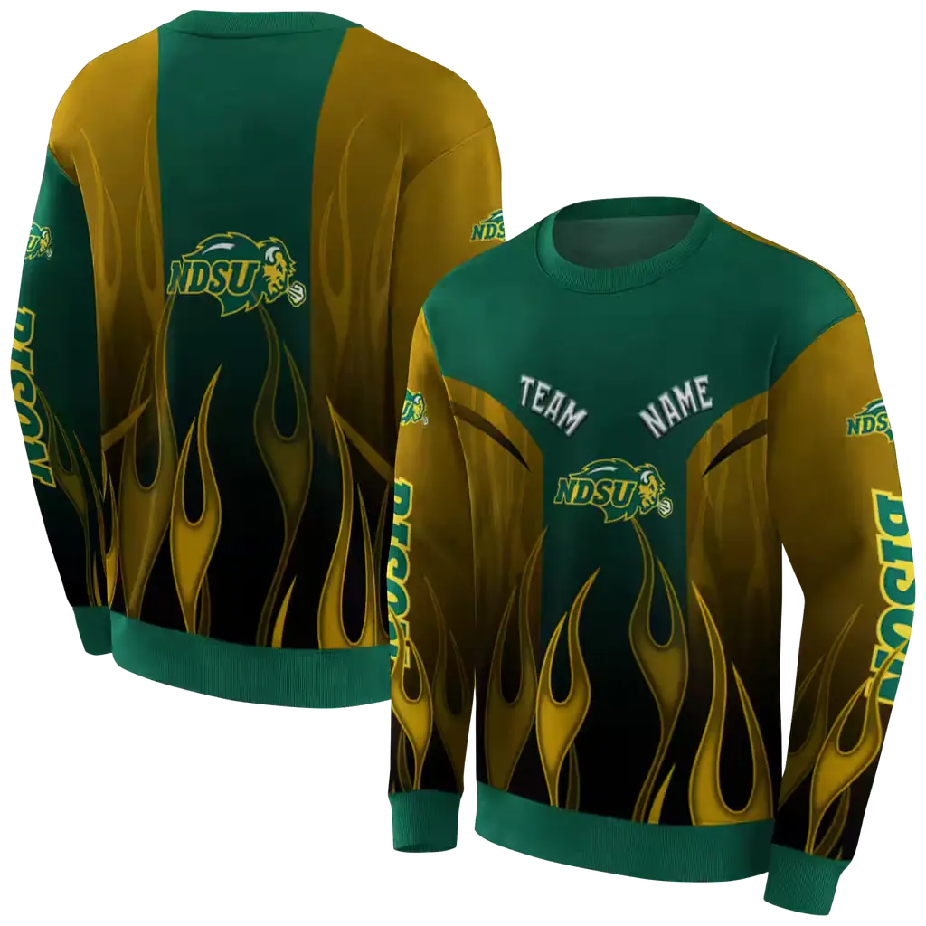 customized north dakota state bison flame design green hoodie premium grade customized north dakota state bison flame design green hoodie premium grade