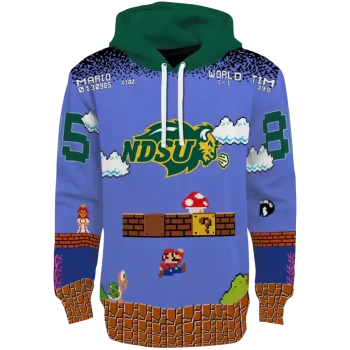 customized north dakota state bison mario blue black hoodie best selling