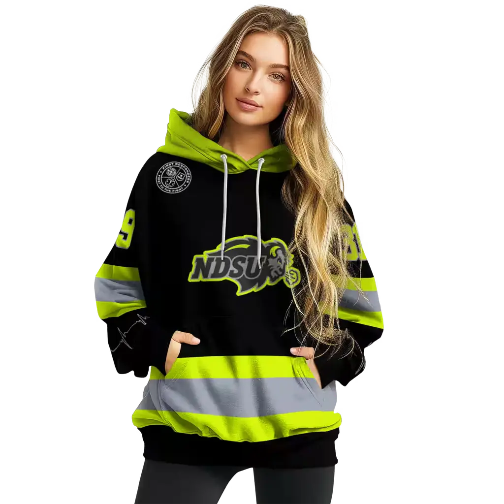 customized north dakota state bison safety motif black neon green hoodie high quality customized north dakota state bison safety motif black neon green hoodie high quality