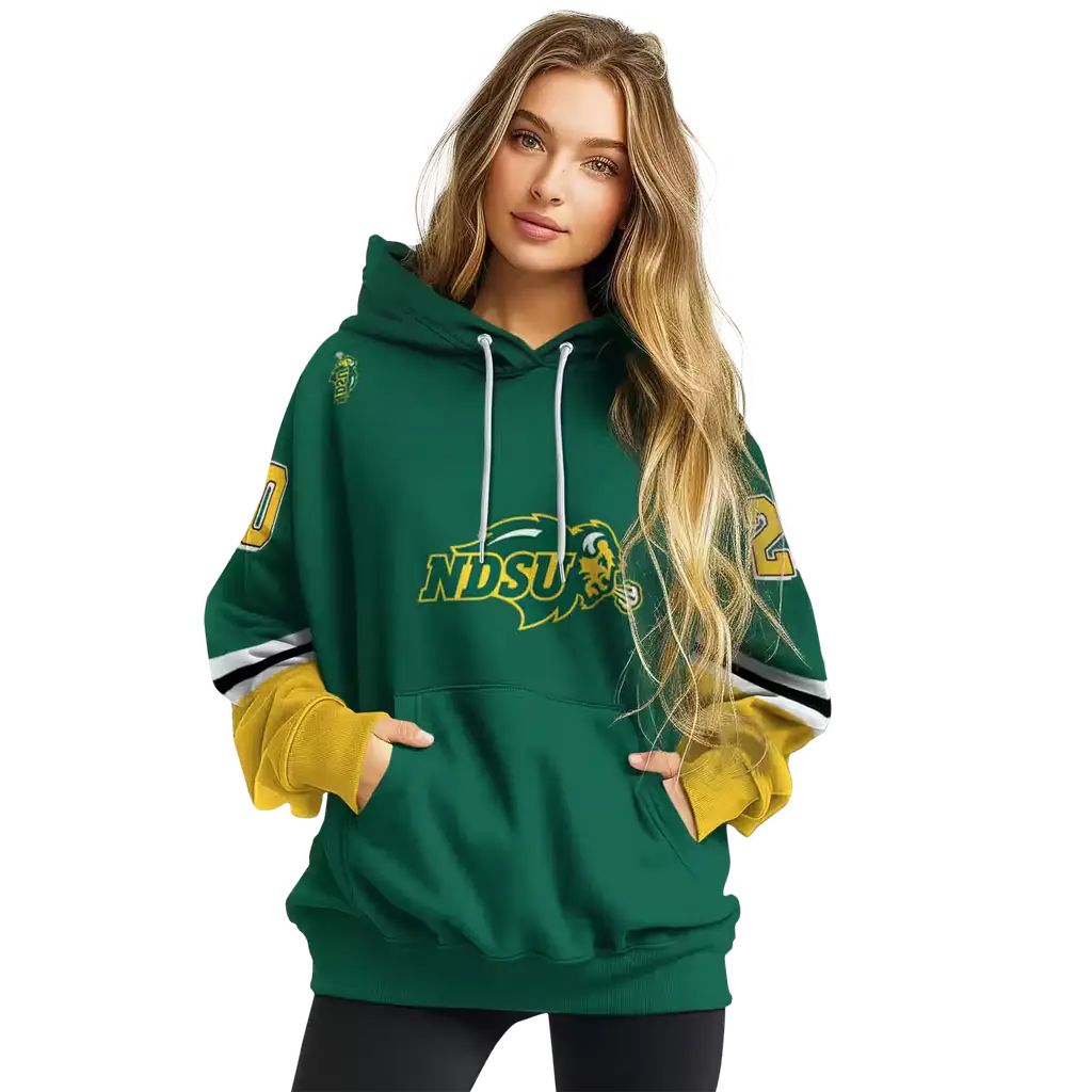 customized north dakota state bison striped sleeves green hoodie high quality customized north dakota state bison striped sleeves green hoodie high quality
