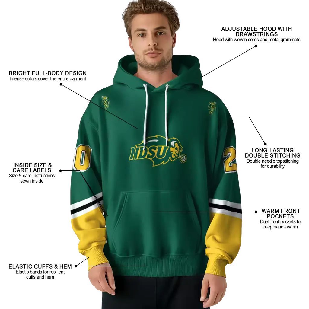 customized north dakota state bison striped sleeves green hoodie latest model customized north dakota state bison striped sleeves green hoodie latest model
