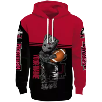 customized northern illinois huskies baby groot red black hoodie best selling