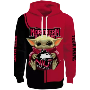 customized northern illinois huskies baby yoda red black hoodie best selling