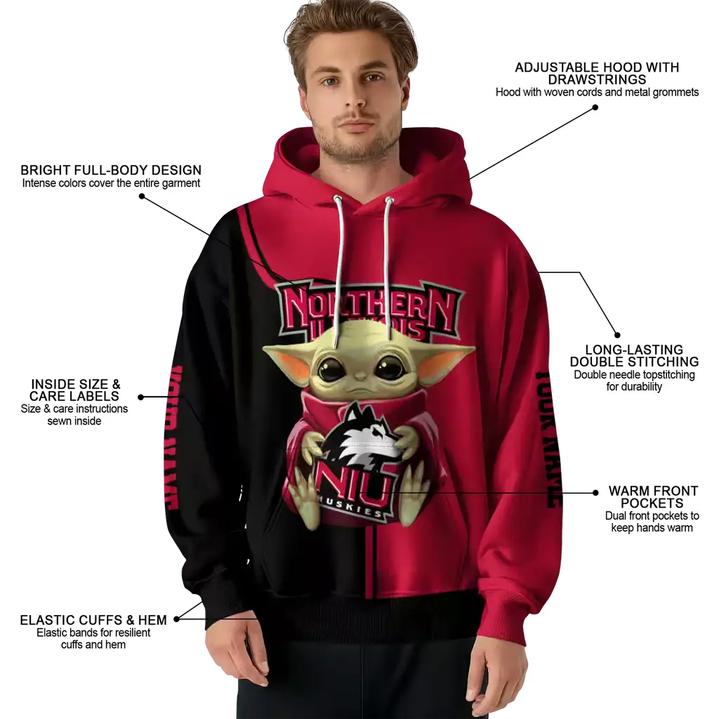 customized northern illinois huskies baby yoda red black hoodie latest model customized northern illinois huskies baby yoda red black hoodie latest model