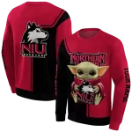 customized northern illinois huskies baby yoda red black hoodie best selling