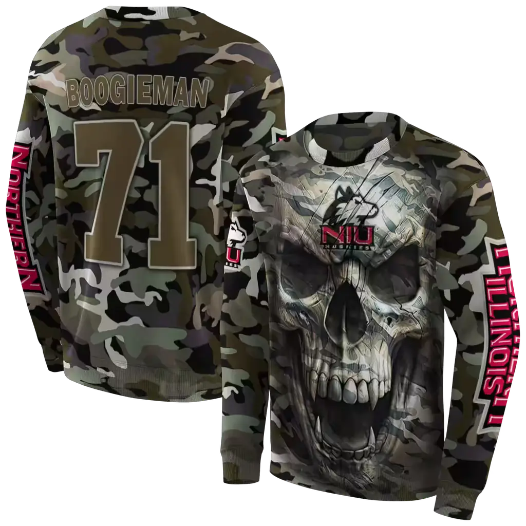 customized northern illinois huskies camo skull hoodie premium grade customized northern illinois huskies camo skull hoodie premium grade
