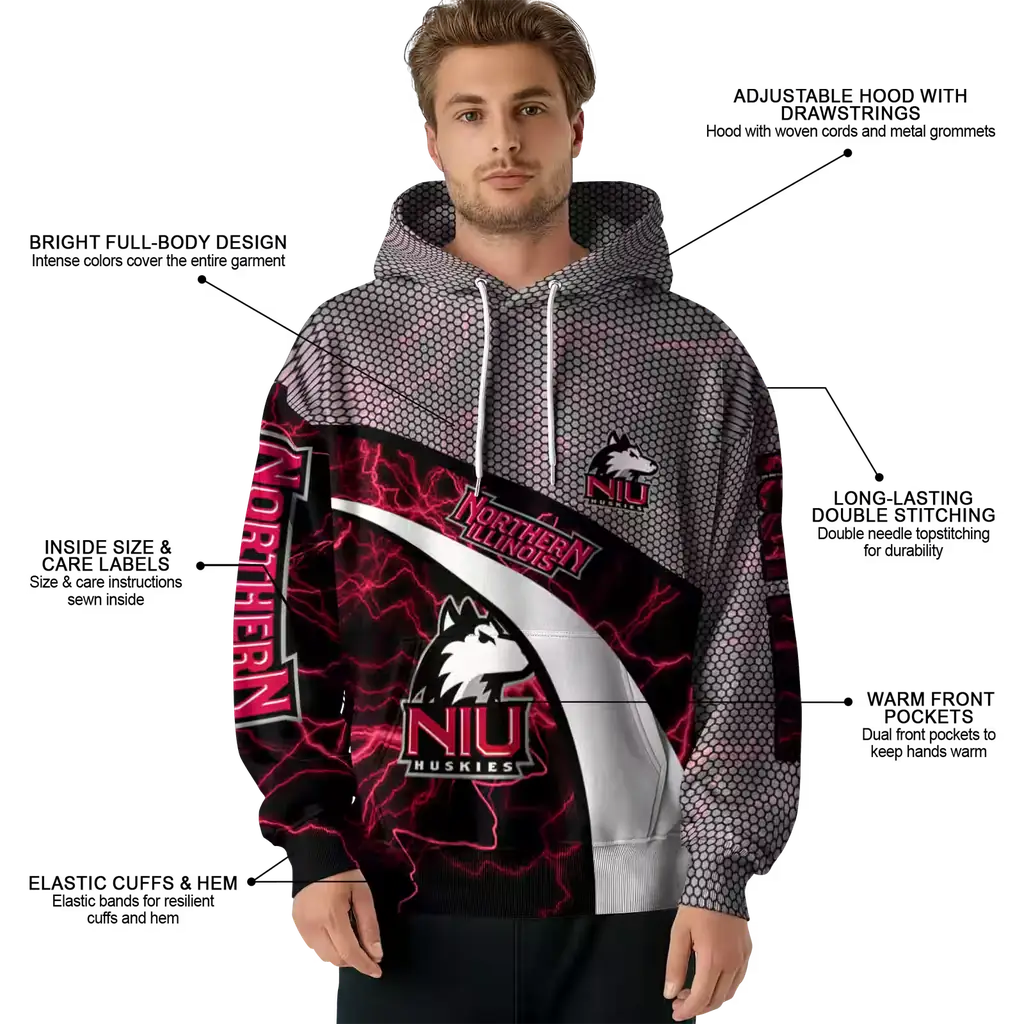 customized northern illinois huskies hexagonal mesh red black gray hoodie latest model customized northern illinois huskies hexagonal mesh red black gray hoodie latest model