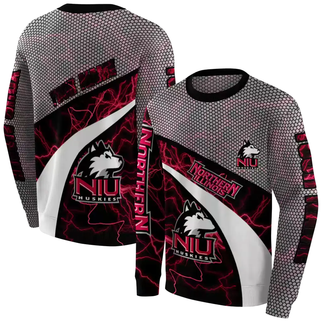 customized northern illinois huskies hexagonal mesh red black gray hoodie premium grade customized northern illinois huskies hexagonal mesh red black gray hoodie premium grade