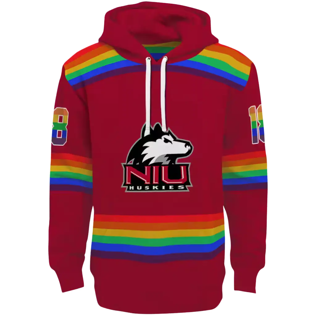 customized northern illinois huskies rainbow stripes red hoodie best selling customized northern illinois huskies rainbow stripes red hoodie best selling