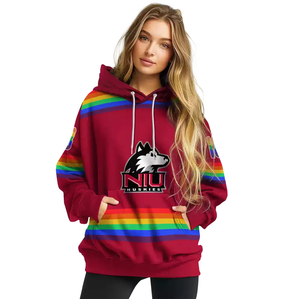 customized northern illinois huskies rainbow stripes red hoodie high quality customized northern illinois huskies rainbow stripes red hoodie high quality