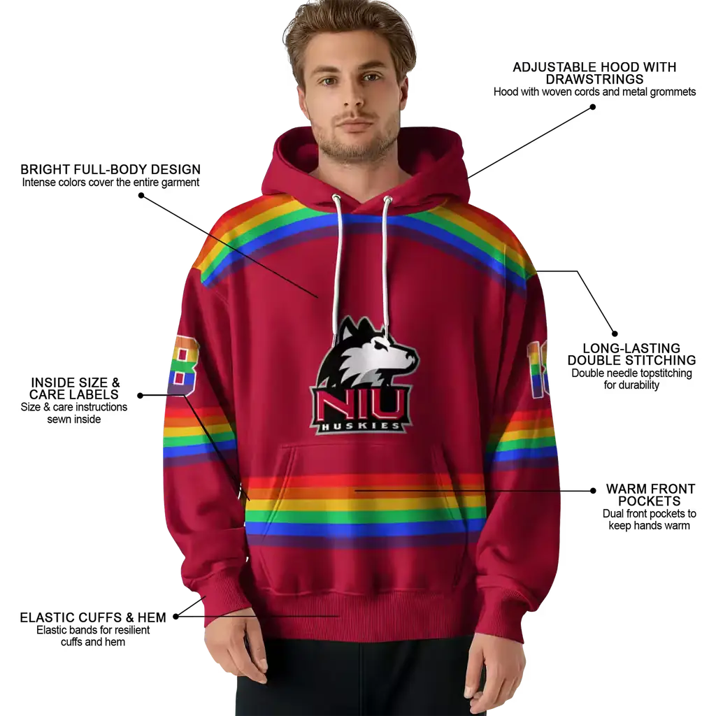 customized northern illinois huskies rainbow stripes red hoodie latest model customized northern illinois huskies rainbow stripes red hoodie latest model