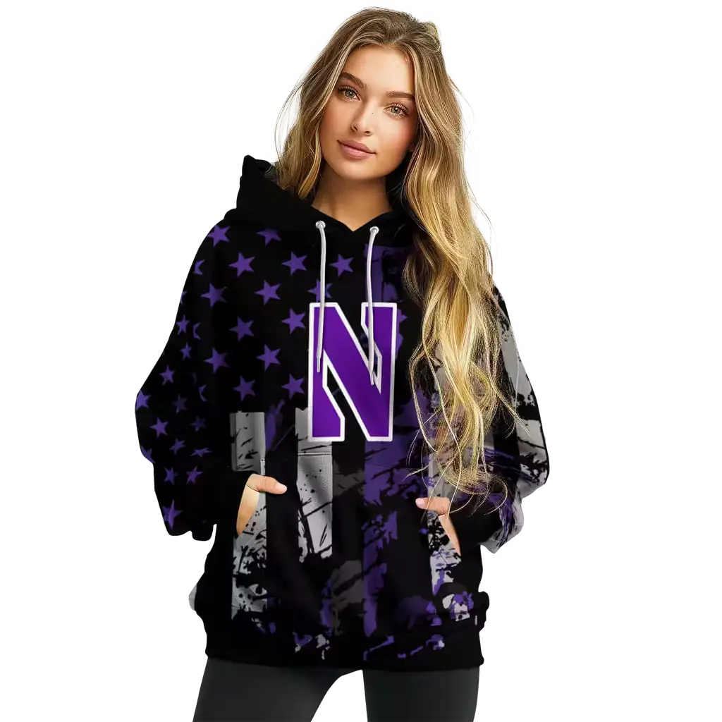 customized northwestern wildcats distressed flag purple black hoodie high quality customized northwestern wildcats distressed flag purple black hoodie high quality