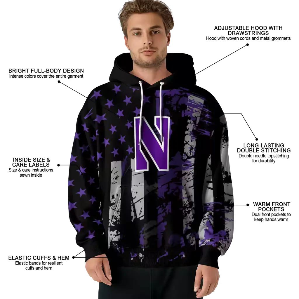 customized northwestern wildcats distressed flag purple black hoodie latest model customized northwestern wildcats distressed flag purple black hoodie latest model