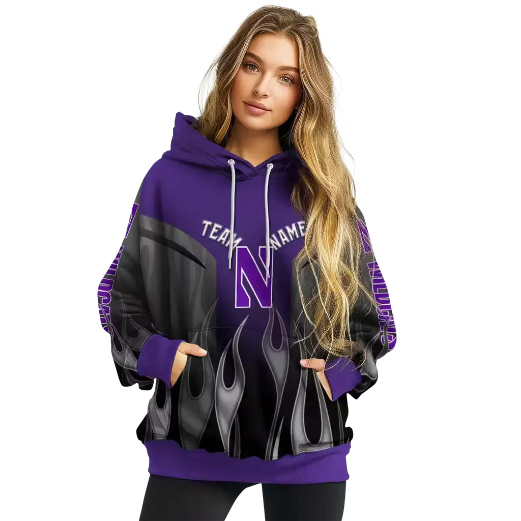 customized northwestern wildcats flame design purple hoodie high quality customized northwestern wildcats flame design purple hoodie high quality
