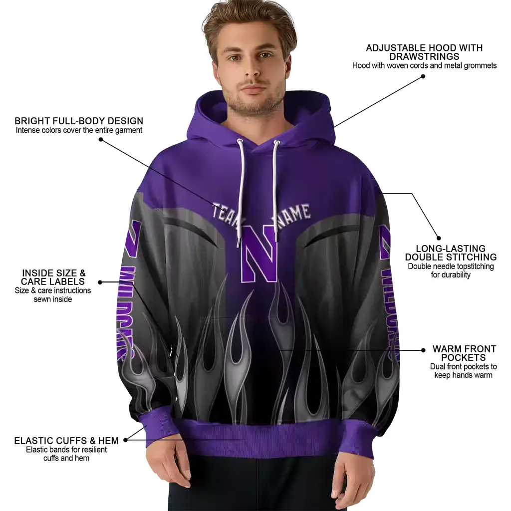 customized northwestern wildcats flame design purple hoodie latest model customized northwestern wildcats flame design purple hoodie latest model