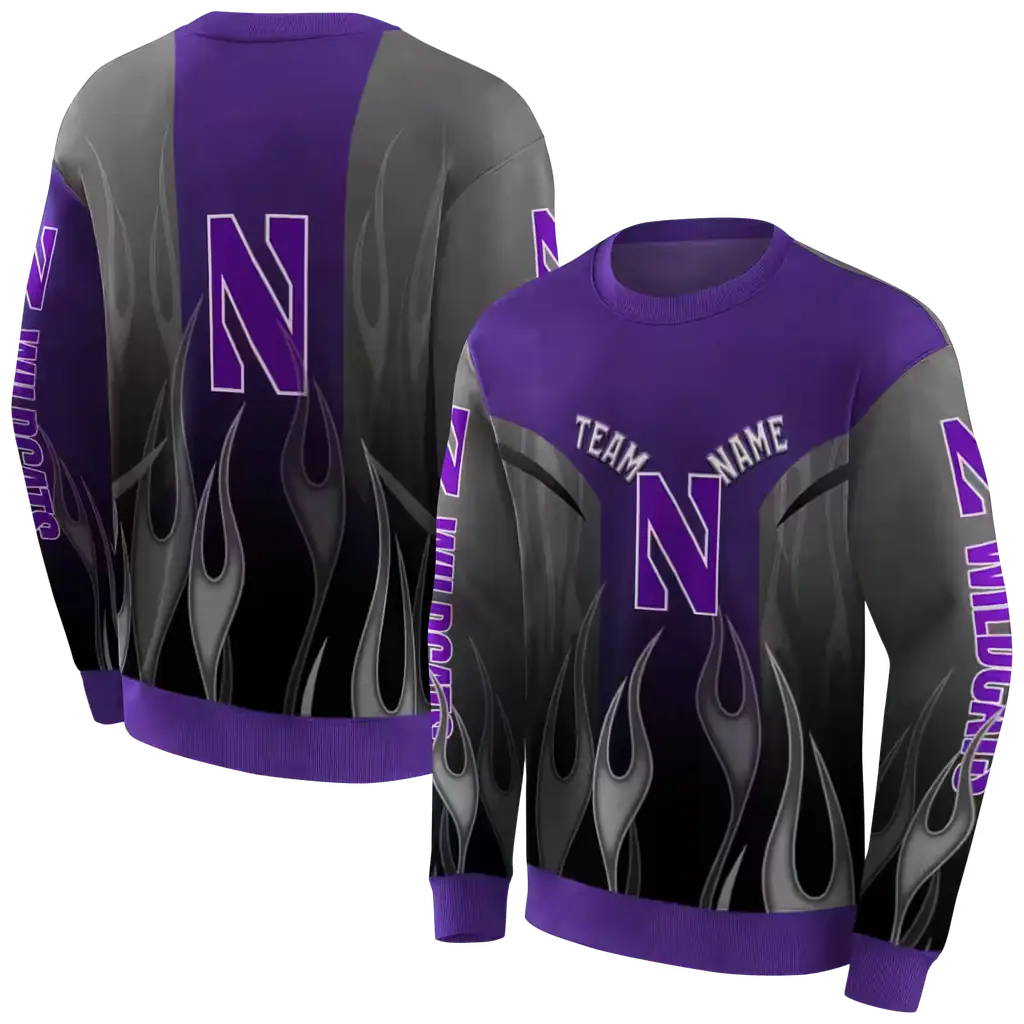 customized northwestern wildcats flame design purple hoodie premium grade customized northwestern wildcats flame design purple hoodie premium grade