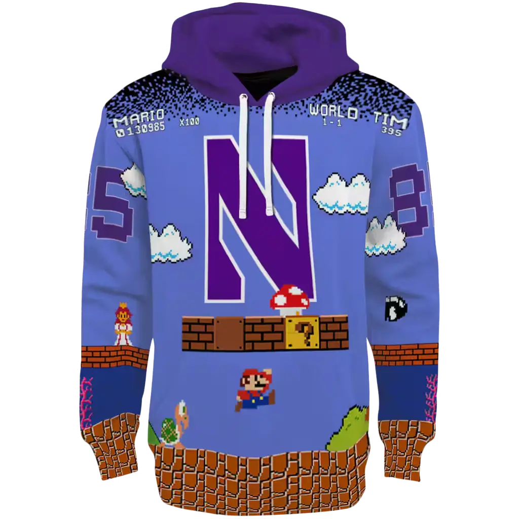 customized northwestern wildcats mario blue black hoodie best selling customized northwestern wildcats mario blue black hoodie best selling
